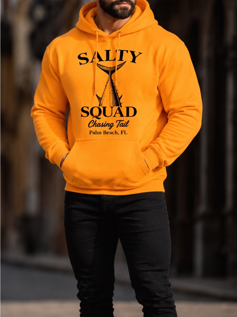Salty Crew Orange Crewneck Hoodie with Black Graphic